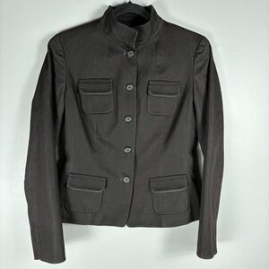 Tahari Women's 6 Dark Gray/Black Button Front Fitted Stretch Lined Blazer Jacket